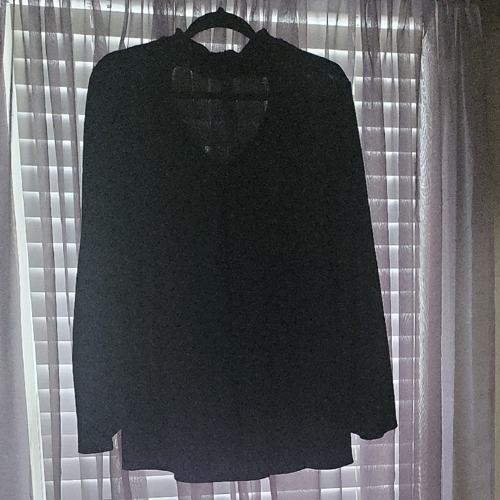 Karen Kane Black Long-Sleeve Blouse with Subtle V-Neck